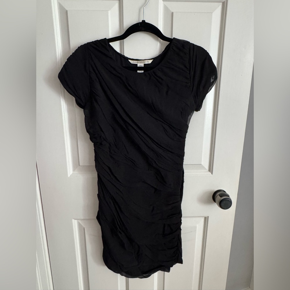 Diane Von Furstenberg Black Ruched Mini Dress
